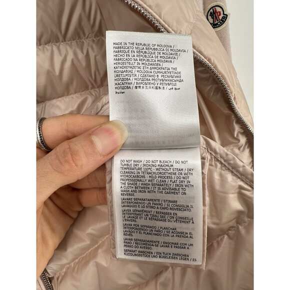 MONCLER Pink Tricot Wool Down Quilted Panel Cardigan Jacket Women’s M Read - Picture 10 of 16